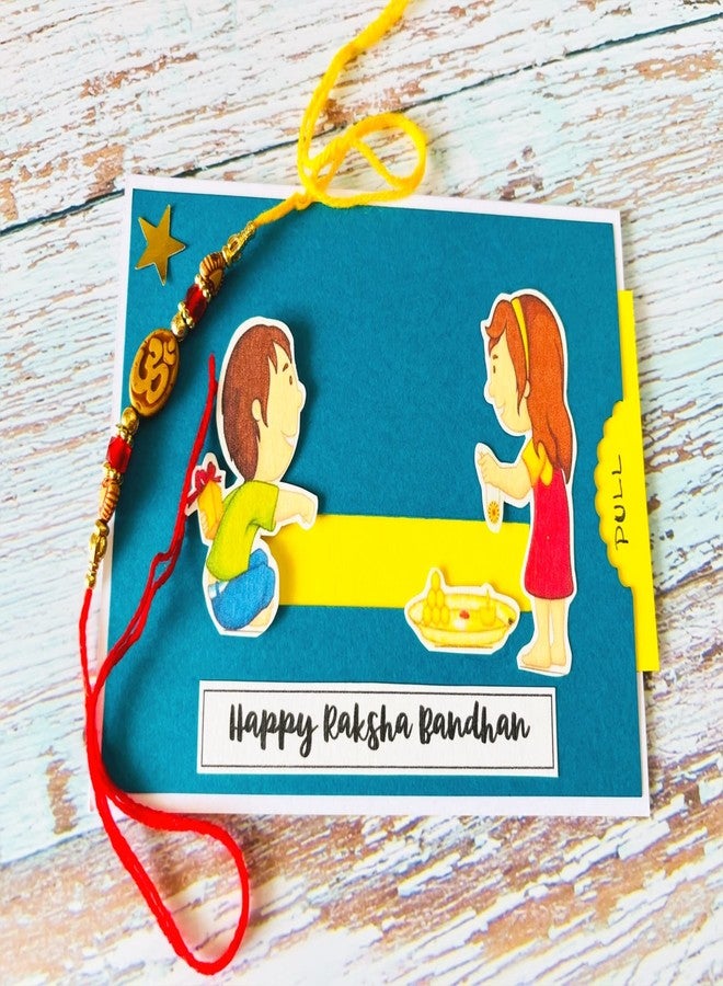 Crafted Forever Rakhi slider greeting- brother & sister rakhi tying, 4x6 inch size, blank inside, includes rakhi and envelope, slider card - Image 2